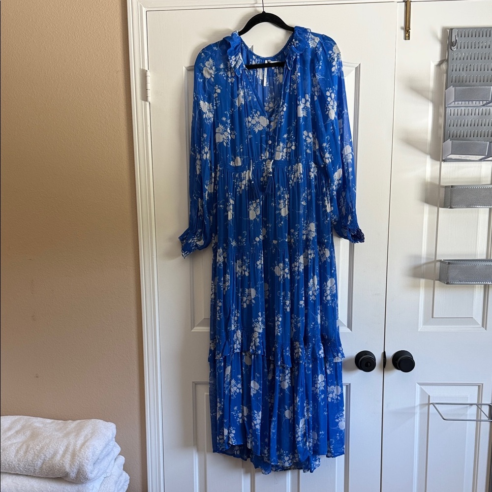 Anthropologie Blue Floral Maxi Dress